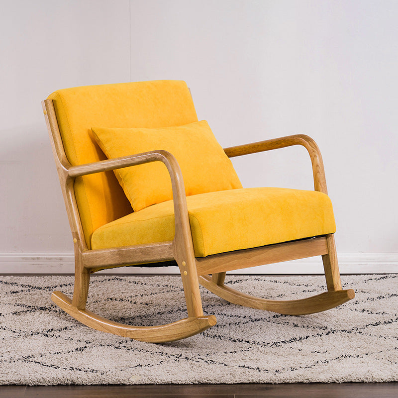 Traditional Japanese-Style Square Cotton-Linen Upholstered Recliner with Rubberwood Frame, Backrest and Armrests for Living Room