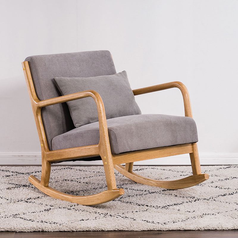 Traditional Japanese-Style Square Cotton-Linen Upholstered Recliner with Rubberwood Frame, Backrest and Armrests for Living Room