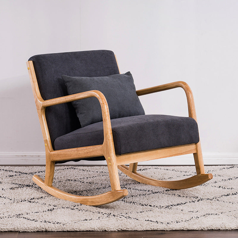 Traditional Japanese-Style Square Cotton-Linen Upholstered Recliner with Rubberwood Frame, Backrest and Armrests for Living Room