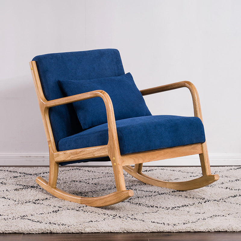 Traditional Japanese-Style Square Cotton-Linen Upholstered Recliner with Rubberwood Frame, Backrest and Armrests for Living Room