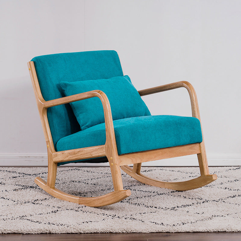 Traditional Japanese-Style Square Cotton-Linen Upholstered Recliner with Rubberwood Frame, Backrest and Armrests for Living Room
