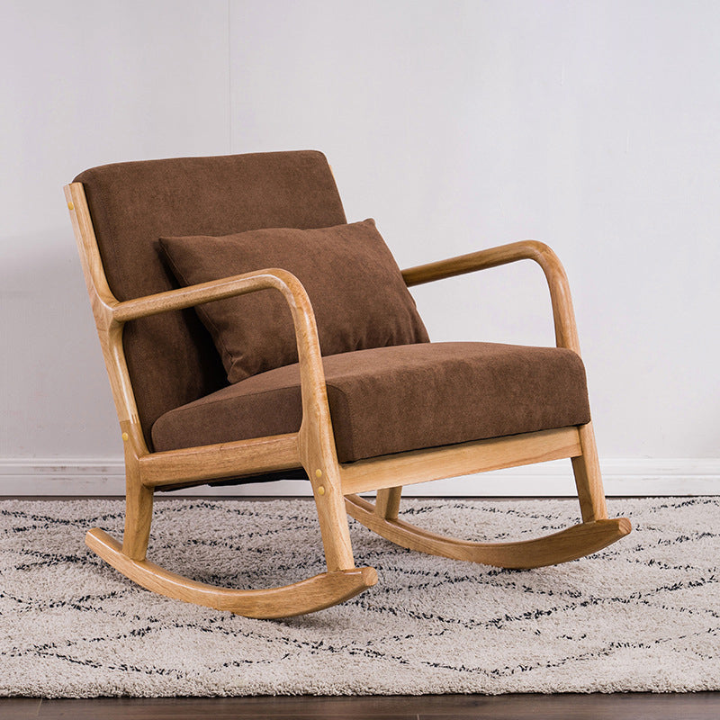 Traditional Japanese-Style Square Cotton-Linen Upholstered Recliner with Rubberwood Frame, Backrest and Armrests for Living Room