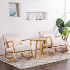 Traditional Japanese-Style Square Cotton-Linen Upholstered Recliner with Rubberwood Frame, Backrest and Armrests for Living Room