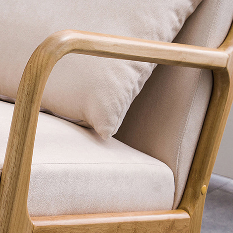 Traditional Japanese-Style Square Cotton-Linen Upholstered Recliner with Rubberwood Frame, Backrest and Armrests for Living Room