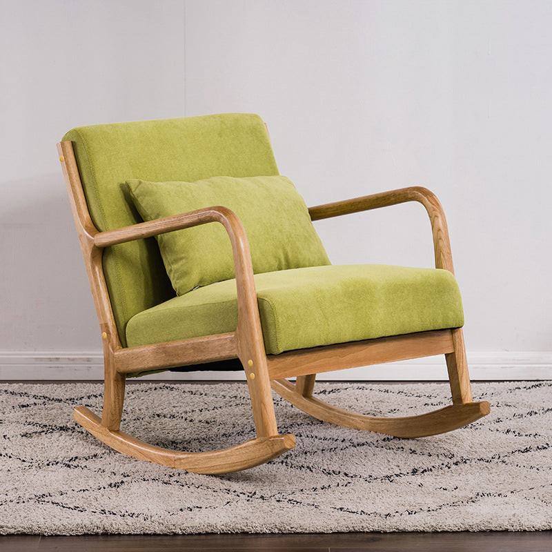Traditional Japanese-Style Square Cotton-Linen Upholstered Recliner with Rubberwood Frame, Backrest and Armrests for Living Room