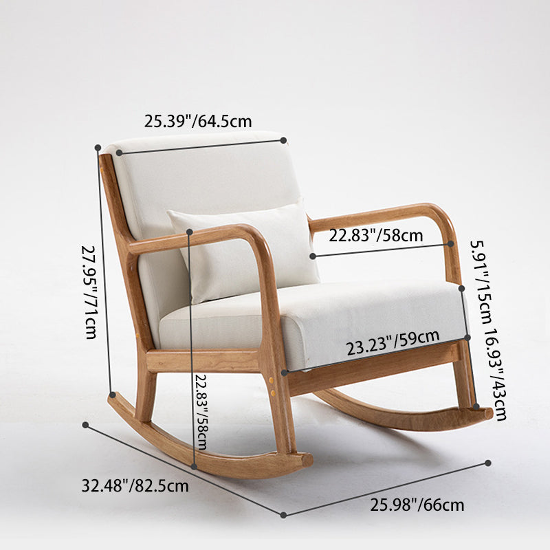 Traditional Japanese-Style Square Cotton-Linen Upholstered Recliner with Rubberwood Frame, Backrest and Armrests for Living Room