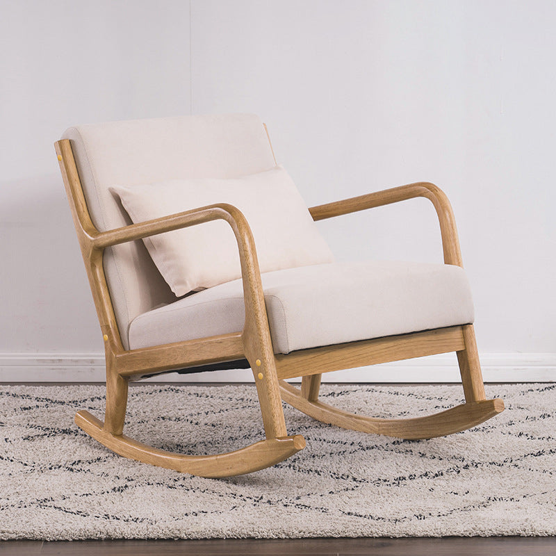 Traditional Japanese-Style Square Cotton-Linen Upholstered Recliner with Rubberwood Frame, Backrest and Armrests for Living Room