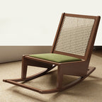 Rustic Traditional Rectangular Rubberwood Frame Recliner with PVC-Woven Rattan Backrest and Footrest for Outdoor Patio