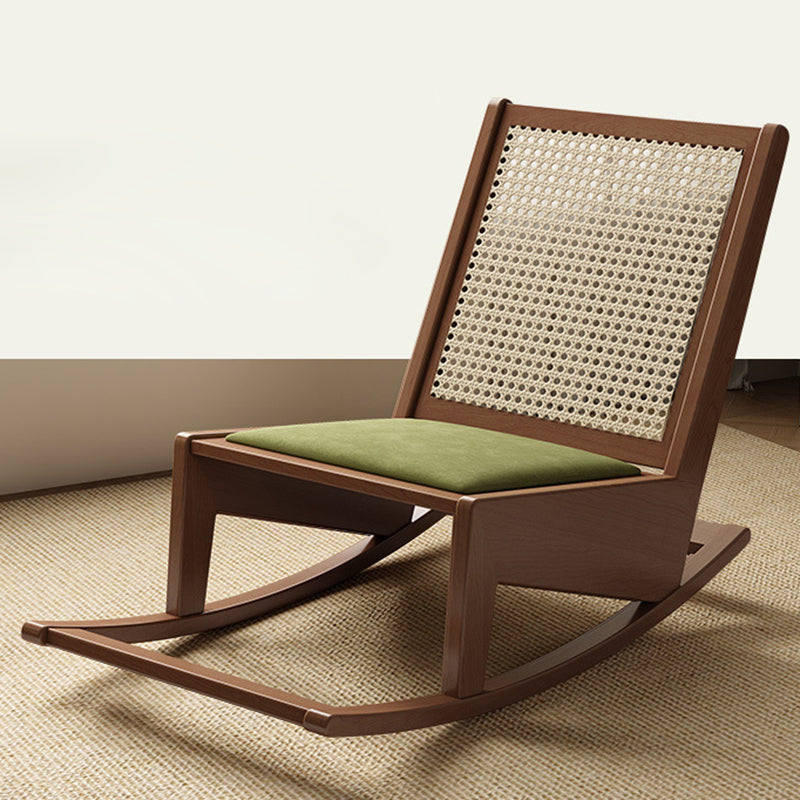 Rustic Traditional Rectangular Rubberwood Frame Recliner with PVC-Woven Rattan Backrest and Footrest for Outdoor Patio
