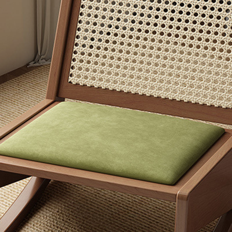 Rustic Traditional Rectangular Rubberwood Frame Recliner with PVC-Woven Rattan Backrest and Footrest for Outdoor Patio