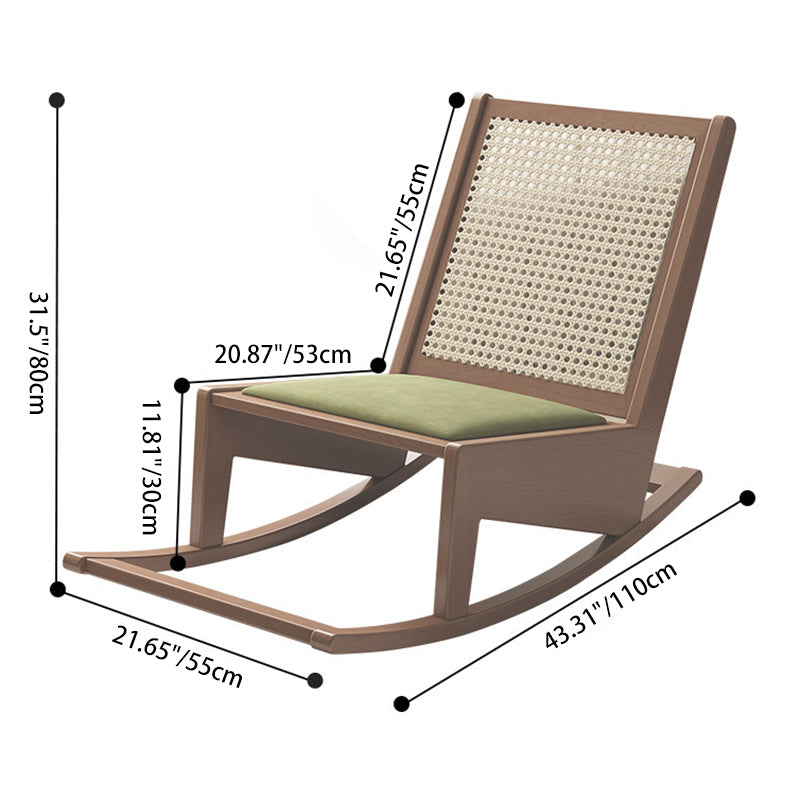 Rustic Traditional Rectangular Rubberwood Frame Recliner with PVC-Woven Rattan Backrest and Footrest for Outdoor Patio