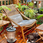 Traditional Rustic PE Rattan Recliner with Carbon Steel Frame and Plush Pillow Footrest for Outdoor Patio