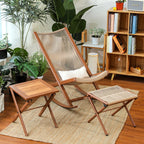 Traditional Rustic PE Rattan Recliner with Carbon Steel Frame and Plush Pillow Footrest for Outdoor Patio