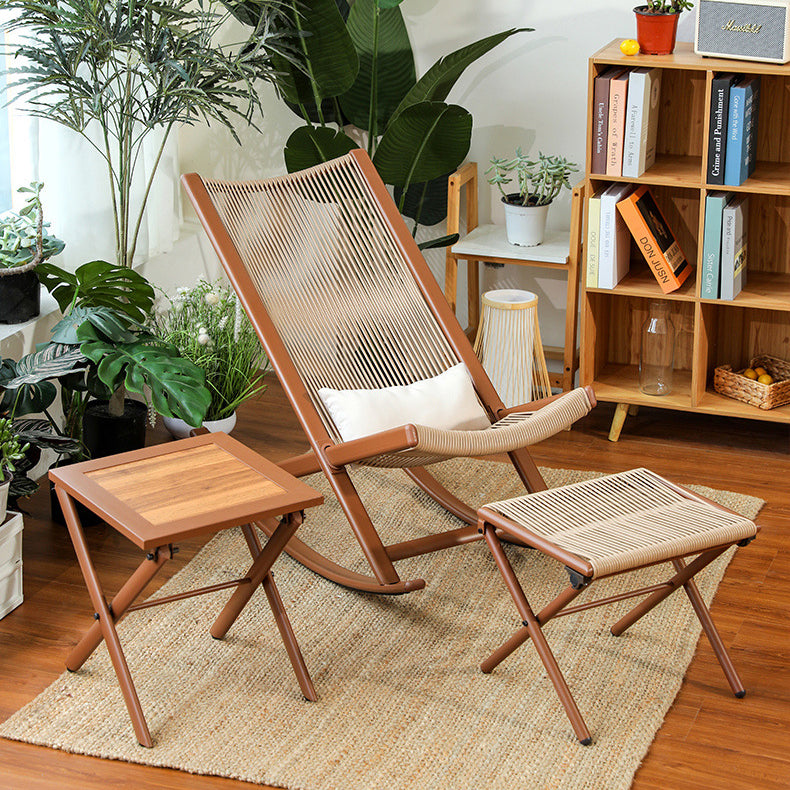 Traditional Rustic PE Rattan Recliner with Carbon Steel Frame and Plush Pillow Footrest for Outdoor Patio