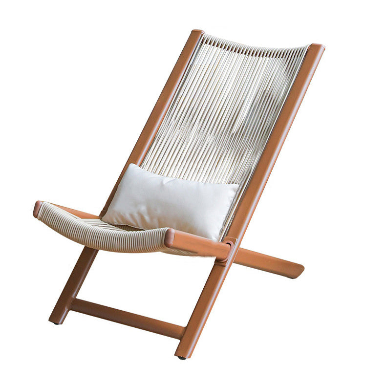 Traditional Rustic PE Rattan Recliner with Carbon Steel Frame and Plush Pillow Footrest for Outdoor Patio