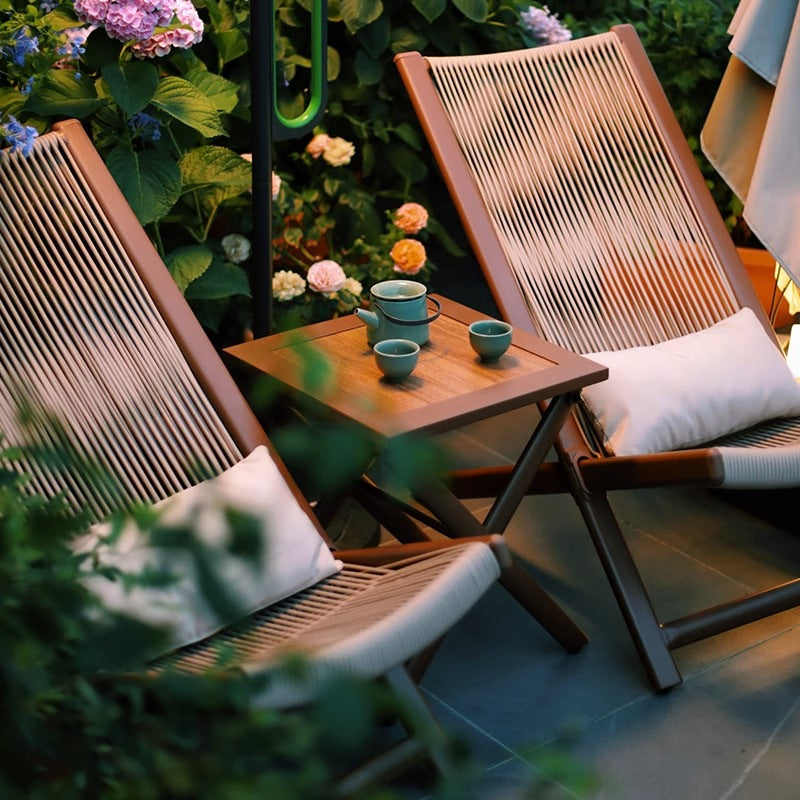 Traditional Rustic PE Rattan Recliner with Carbon Steel Frame and Plush Pillow Footrest for Outdoor Patio