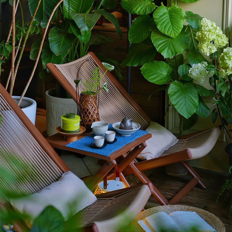 Traditional Rustic PE Rattan Recliner with Carbon Steel Frame and Plush Pillow Footrest for Outdoor Patio