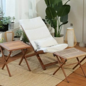 Traditional Rustic PE Rattan Recliner with Carbon Steel Frame and Plush Pillow Footrest for Outdoor Patio