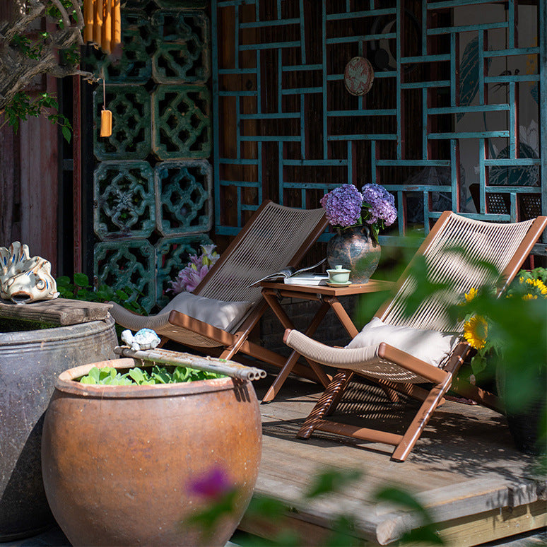 Traditional Rustic PE Rattan Recliner with Carbon Steel Frame and Plush Pillow Footrest for Outdoor Patio
