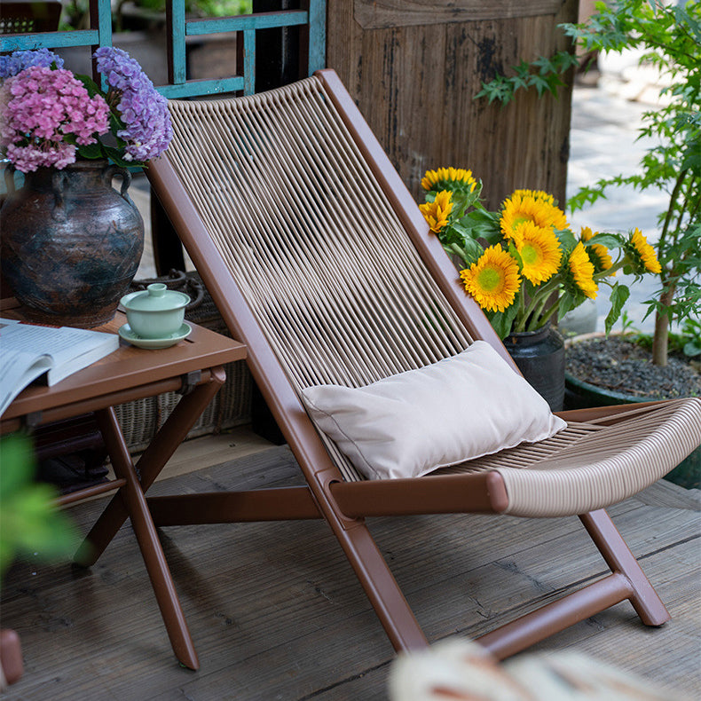 Traditional Rustic PE Rattan Recliner with Carbon Steel Frame and Plush Pillow Footrest for Outdoor Patio