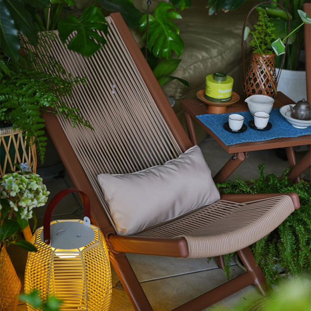Traditional Rustic PE Rattan Recliner with Carbon Steel Frame and Plush Pillow Footrest for Outdoor Patio