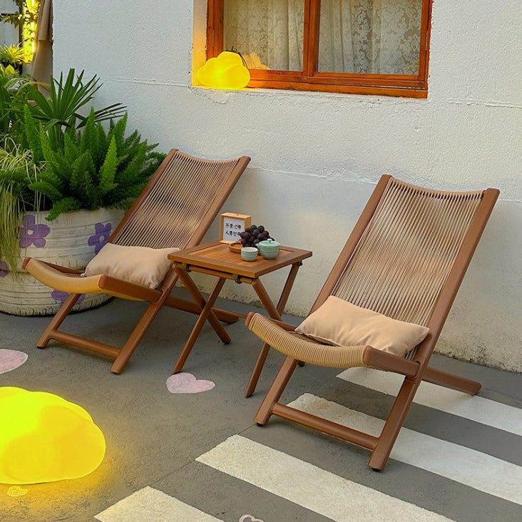 Traditional Rustic PE Rattan Recliner with Carbon Steel Frame and Plush Pillow Footrest for Outdoor Patio