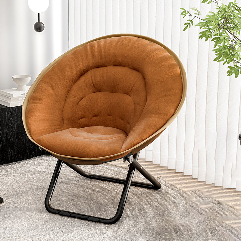 Modern Nordic Round Velvet Recliner with X-Shaped Carbon Steel Frame and Foldable Backrest for Living Room