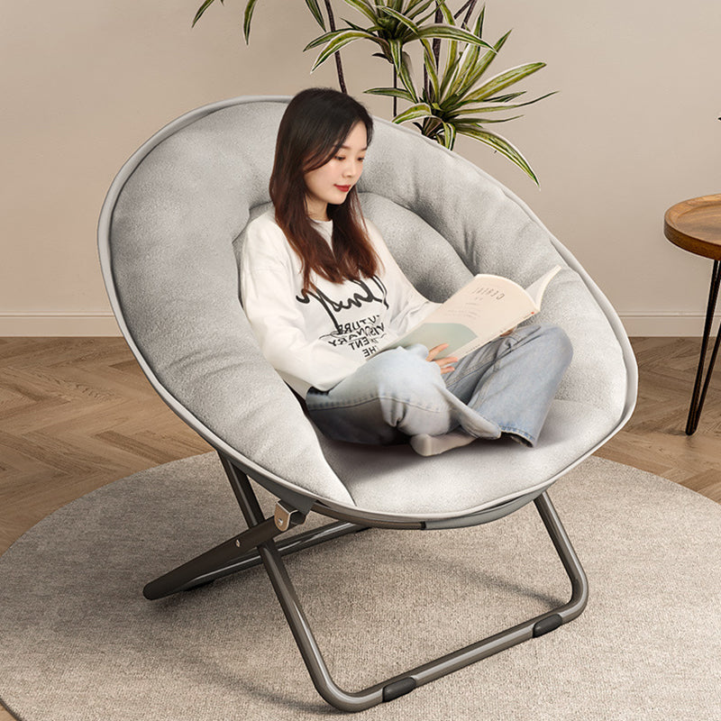 Modern Nordic Round Velvet Recliner with X-Shaped Carbon Steel Frame and Foldable Backrest for Living Room