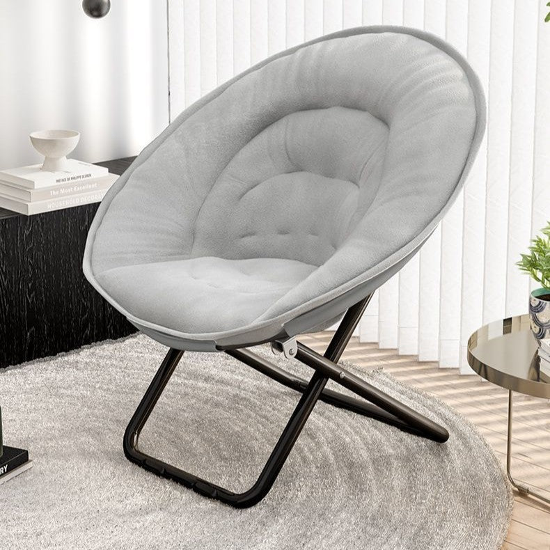 Modern Nordic Round Velvet Recliner with X-Shaped Carbon Steel Frame and Foldable Backrest for Living Room