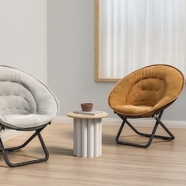 Modern Nordic Round Velvet Recliner with X-Shaped Carbon Steel Frame and Foldable Backrest for Living Room