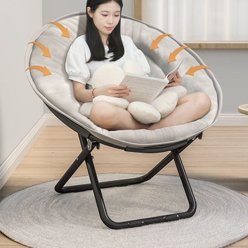 Modern Nordic Round Velvet Recliner with X-Shaped Carbon Steel Frame and Foldable Backrest for Living Room