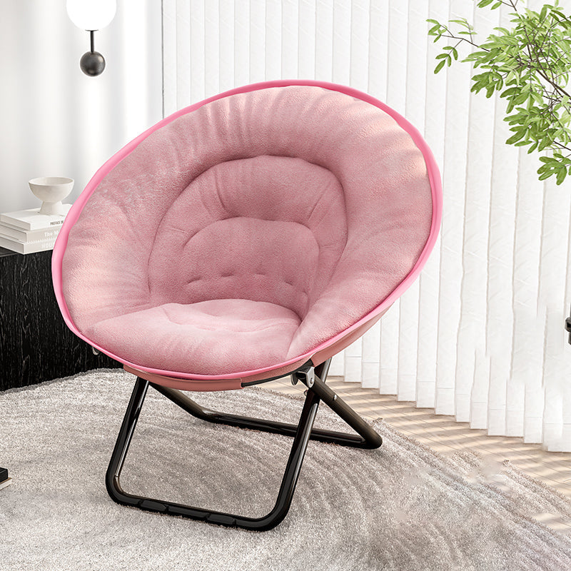 Modern Nordic Round Velvet Recliner with X-Shaped Carbon Steel Frame and Foldable Backrest for Living Room