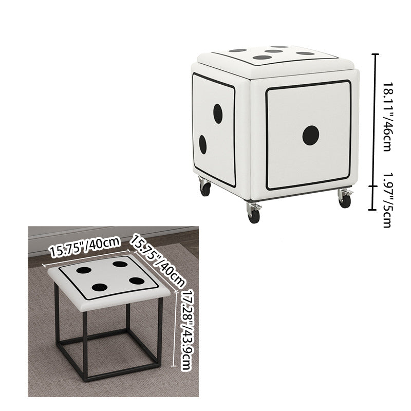 Contemporary Faux Leather Dice-Cube Stool — 5-in-1 Stackable, Low-Profile Stool with Casters for Living Room