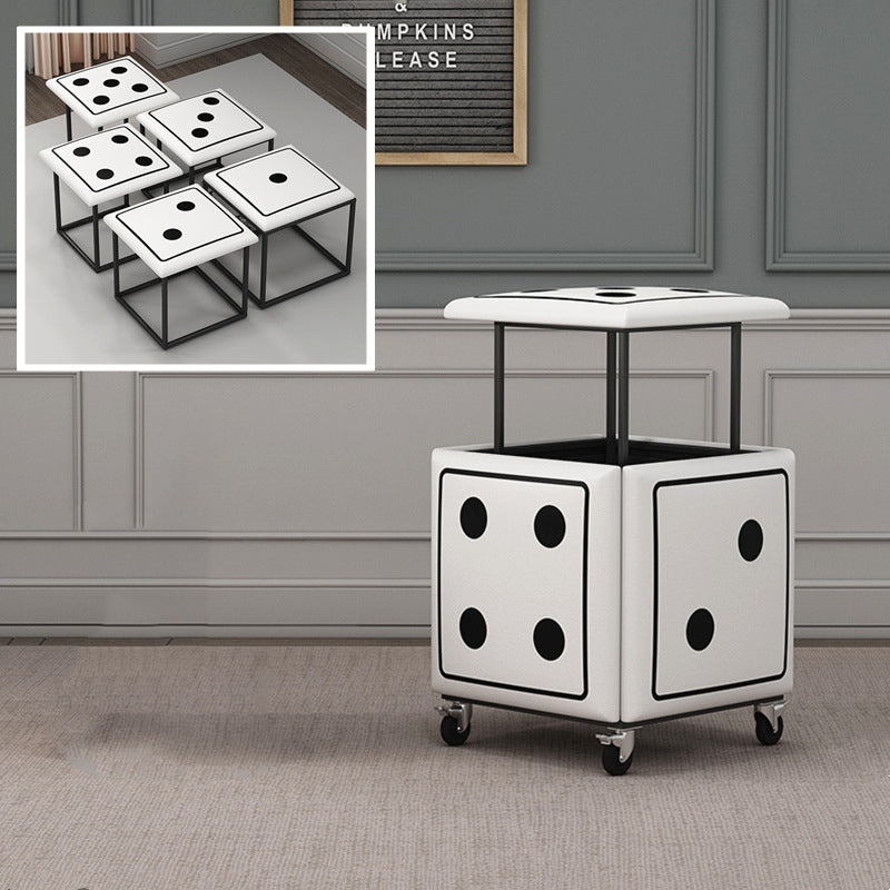 Contemporary Faux Leather Dice-Cube Stool — 5-in-1 Stackable, Low-Profile Stool with Casters for Living Room