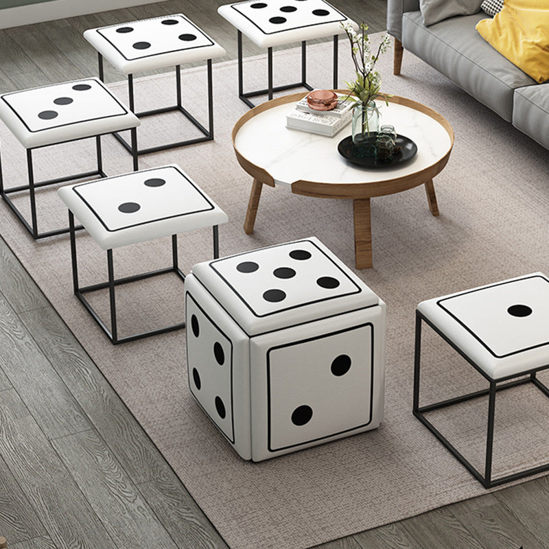 Contemporary Faux Leather Dice-Cube Stool — 5-in-1 Stackable, Low-Profile Stool with Casters for Living Room