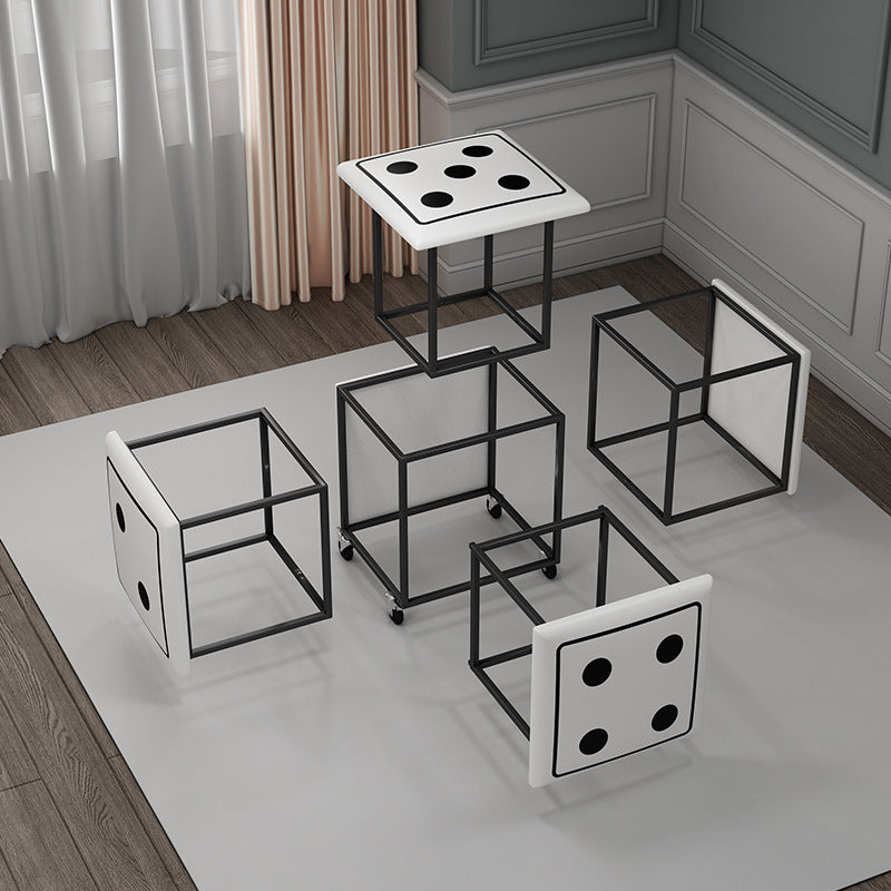 Contemporary Faux Leather Dice-Cube Stool — 5-in-1 Stackable, Low-Profile Stool with Casters for Living Room