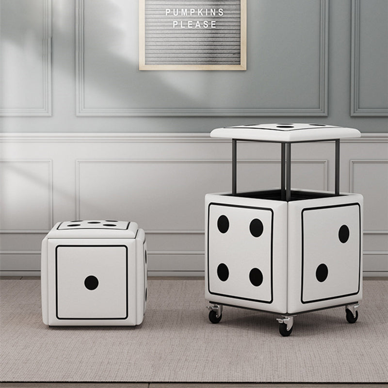 Contemporary Faux Leather Dice-Cube Stool — 5-in-1 Stackable, Low-Profile Stool with Casters for Living Room