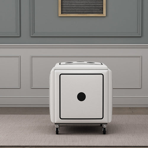 Taburete cubo de dados contemporáneo de piel sintética — Taburete apilable 5 en 1 de perfil bajo con ruedas para sala de estar