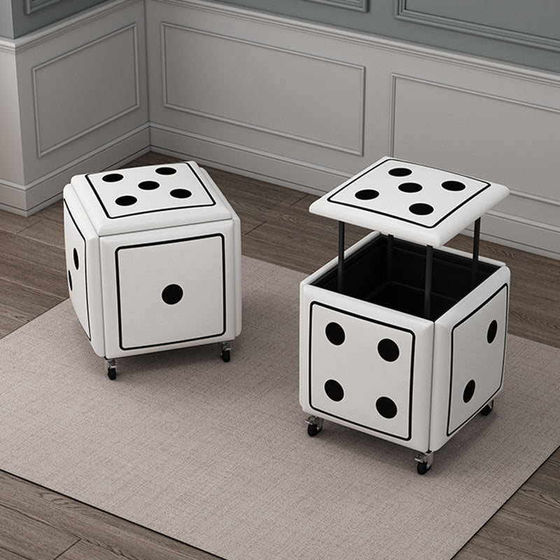 Contemporary Faux Leather Dice-Cube Stool — 5-in-1 Stackable, Low-Profile Stool with Casters for Living Room