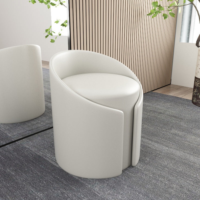 Contemporary Round Faux Leather Wood-Frame Stool – Low-Profile Living Room Accent