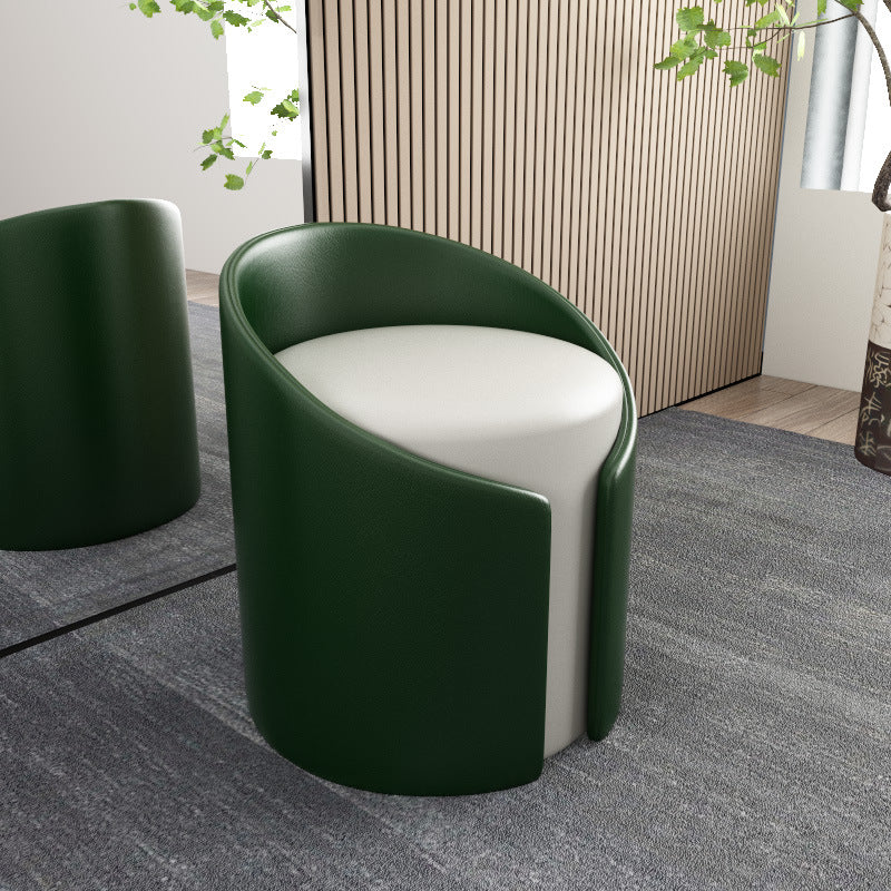 Contemporary Round Faux Leather Wood-Frame Stool – Low-Profile Living Room Accent