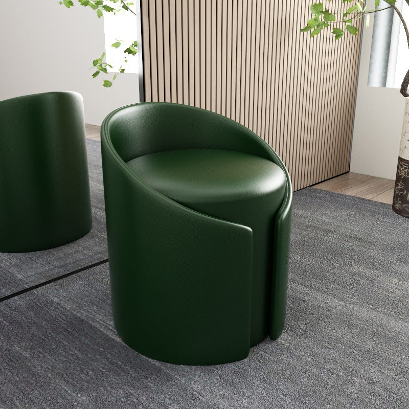 Contemporary Round Faux Leather Wood-Frame Stool – Low-Profile Living Room Accent