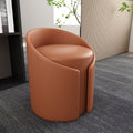 Contemporary Round Faux Leather Wood-Frame Stool – Low-Profile Living Room Accent