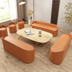 Contemporary Round Faux Leather Wood-Frame Stool – Low-Profile Living Room Accent