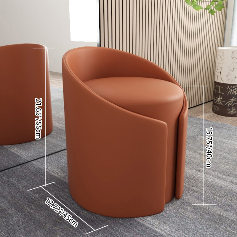 Contemporary Round Faux Leather Wood-Frame Stool – Low-Profile Living Room Accent