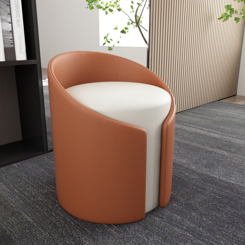 Contemporary Round Faux Leather Wood-Frame Stool – Low-Profile Living Room Accent