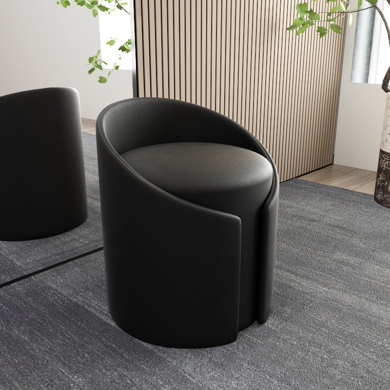 Contemporary Round Faux Leather Wood-Frame Stool – Low-Profile Living Room Accent