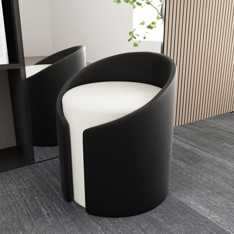 Contemporary Round Faux Leather Wood-Frame Stool – Low-Profile Living Room Accent