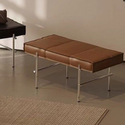 Banco tapizado moderno de transición rectangular en piel sintética con estructura de acero inoxidable — Otomana para recibidor y sala de estar