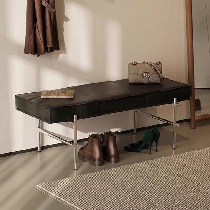 Banco tapizado moderno de transición rectangular en piel sintética con estructura de acero inoxidable — Otomana para recibidor y sala de estar